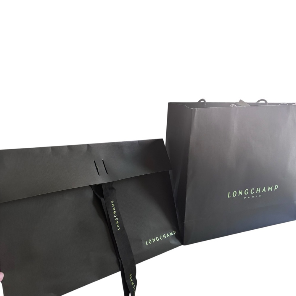 Longchamp Dark Green Paper Shopping Bag Bundle